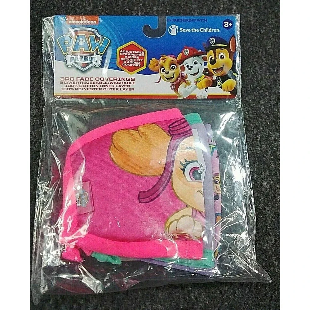 Paw Patrol Pink Lilac Masks Face Coverings 3 Pack with Adjustable Ear Strap